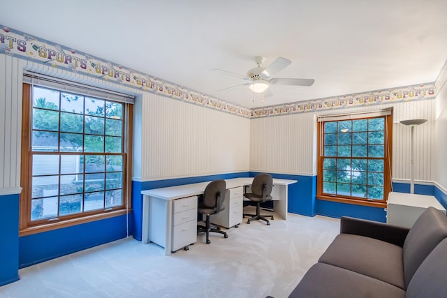 1304 W Whytecliff Rd, Palatine, IL 60067 - home office with carpet, wallpapered walls, and ceiling fan