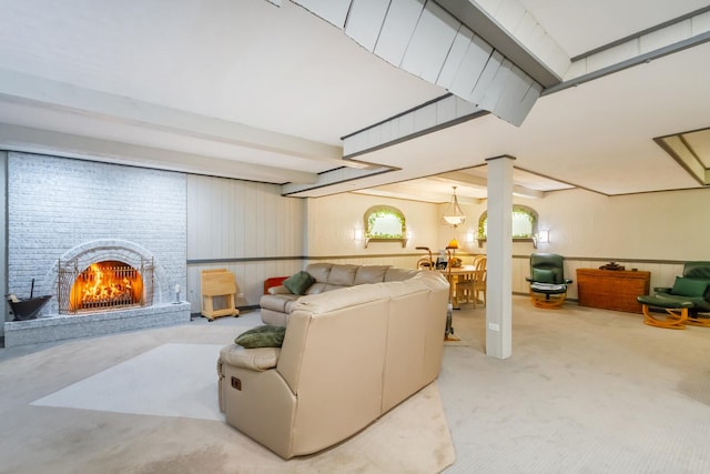 1304 W Whytecliff Rd, Palatine, IL 60067 - living area with a brick fireplace and light colored carpet