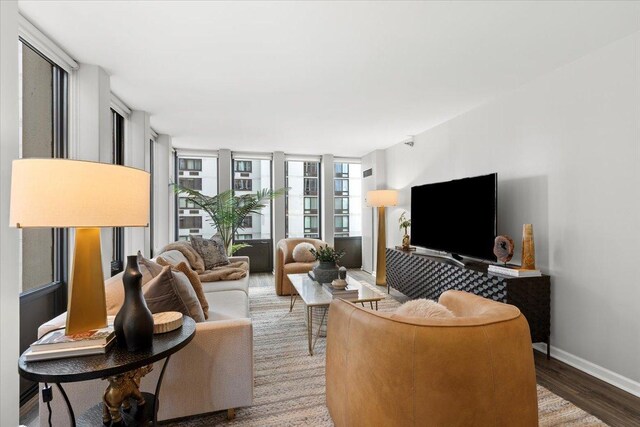 1230 N State Pkwy Unit 7D, Chicago, IL 60610 - living area featuring wood finished floors and a wall of windows