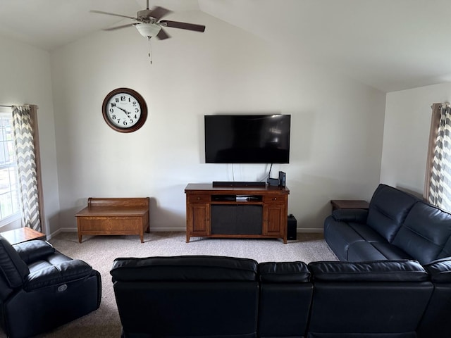 6 Kimberly Dr, Spring Valley, IL 61362 - living room with vaulted ceiling, light carpet, and ceiling fan