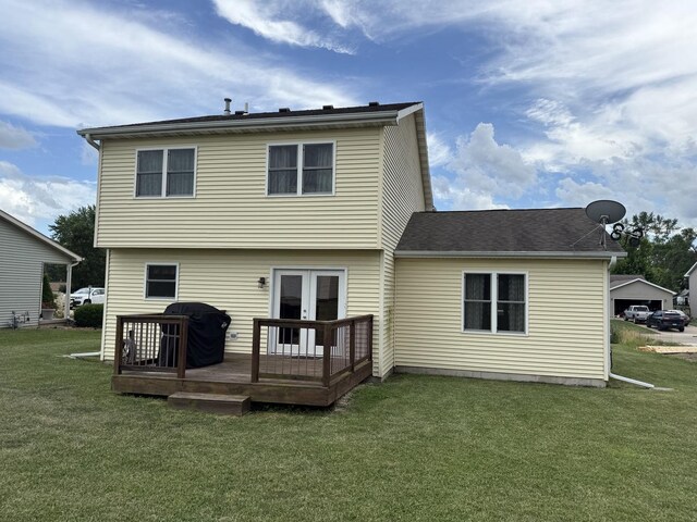 6 Kimberly Dr, Spring Valley, IL 61362 - rear view of house featuring a deck, a lawn, and french doors