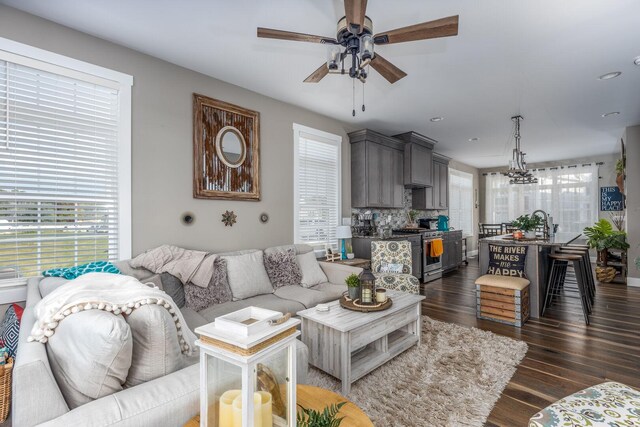 210 Leeward Way, Ottawa, IL 61350 - living area with ceiling fan, dark wood finished floors, and recessed lighting