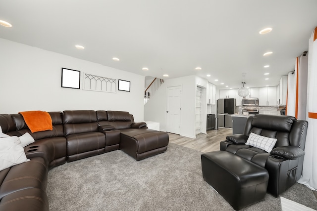 1024 Birchwood Dr, Pingree Grove, IL 60140 - living area featuring recessed lighting, light wood finished floors, and stairway