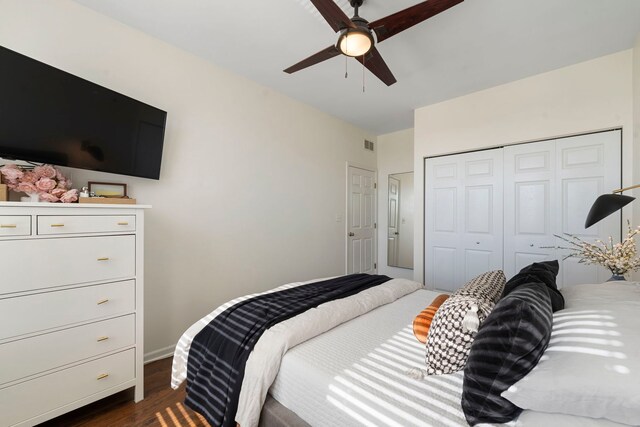 1255 N Orleans Ct Unit 1104, Chicago, IL 60610 - bedroom featuring dark wood-style floors, a closet, and ceiling fan