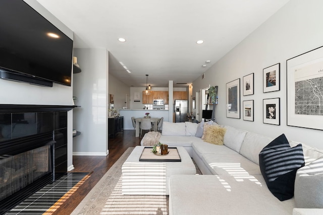 1255 N Orleans Ct Unit 1104, Chicago, IL 60610 - living room with dark wood finished floors, recessed lighting, and a tile fireplace