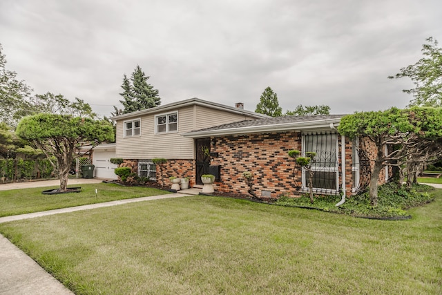 15407 Sunset Dr, Dolton, IL 60419 - split level home featuring a garage, brick siding, a front lawn, and roof with shingles