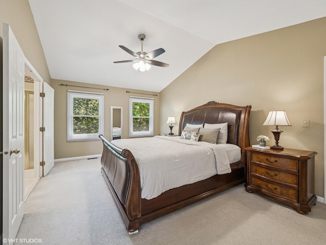 627 Williams Way, Vernon Hills, IL 60061 - bedroom featuring vaulted ceiling, light colored carpet, and a ceiling fan