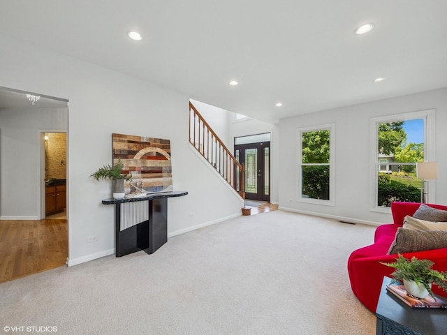 627 Williams Way, Vernon Hills, IL 60061 - sitting room featuring carpet floors, stairs, and recessed lighting