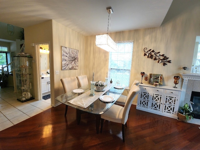 2510 Lorraine Cir, Geneva, IL 60134 - dining room with wood finished floors and a fireplace