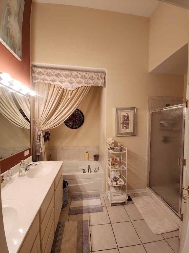 2510 Lorraine Cir, Geneva, IL 60134 - full bath with tile patterned floors, a stall shower, a garden tub, and double vanity