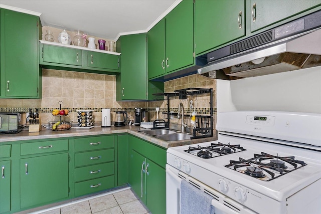 2009 E Michigan Ave, Urbana, IL 61802 - kitchen featuring gas range gas stove, under cabinet range hood, decorative backsplash, and light tile patterned floors