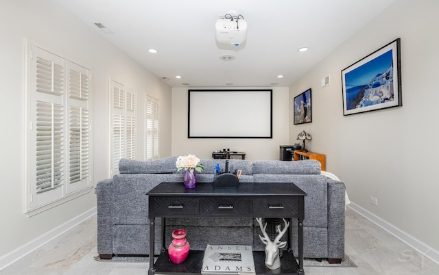 909 W Village Ct, Chicago, IL 60608 - home theater room with light marble finish flooring and recessed lighting