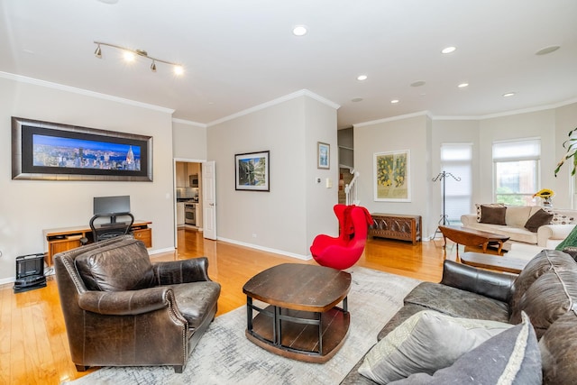 909 W Village Ct, Chicago, IL 60608 - living room with light wood-style floors, crown molding, and recessed lighting