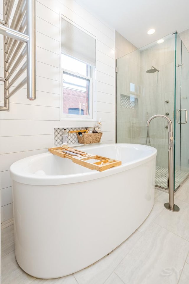 909 W Village Ct, Chicago, IL 60608 - full bath with a freestanding bath, a stall shower, tile patterned floors, and recessed lighting