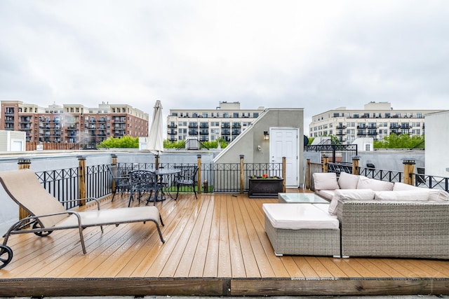 909 W Village Ct, Chicago, IL 60608 - wooden deck featuring an outdoor hangout area, outdoor dining space, and a view of city