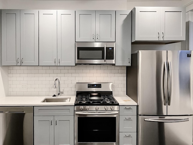 2641 W Thomas St, Chicago, IL 60622 - kitchen featuring appliances with stainless steel finishes, light countertops, backsplash, and gray cabinetry