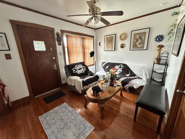 4440 W Iowa St, Chicago, IL 60651 - living room featuring crown molding, wood finished floors, and ceiling fan