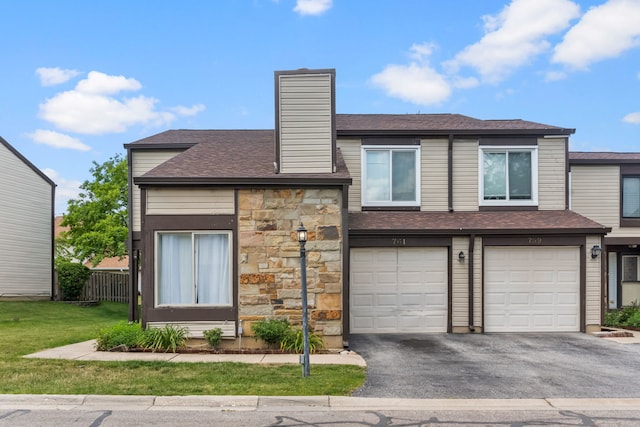 761 Colorado Ct, Carol Stream, IL 60188 - view of front of property featuring driveway, stone siding, a garage, a chimney, and a shingled roof