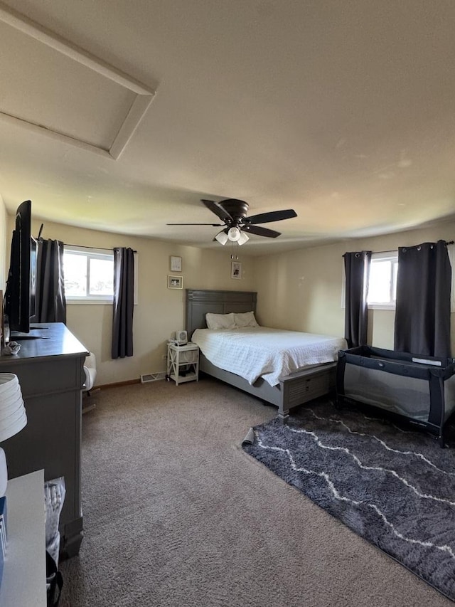 3712 W 121st St, Alsip, IL 60803 - bedroom with multiple windows, carpet, attic access, and ceiling fan