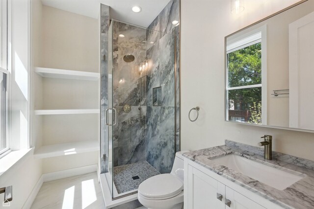 4525 N Artesian Ave, Chicago, IL 60625 - bathroom featuring vanity, a stall shower, and recessed lighting