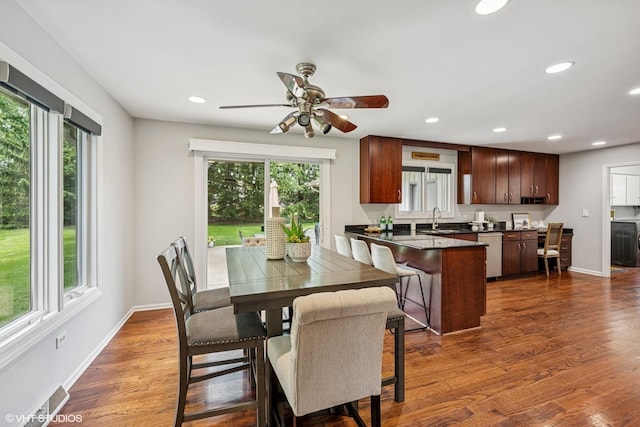 10 N Highview Cir, Hawthorn Woods, IL 60047 - dining space featuring healthy amount of natural light, recessed lighting, dark wood finished floors, and ceiling fan