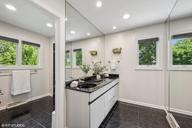 10 N Highview Cir, Hawthorn Woods, IL 60047 - full bathroom with tile patterned floors, double vanity, and recessed lighting
