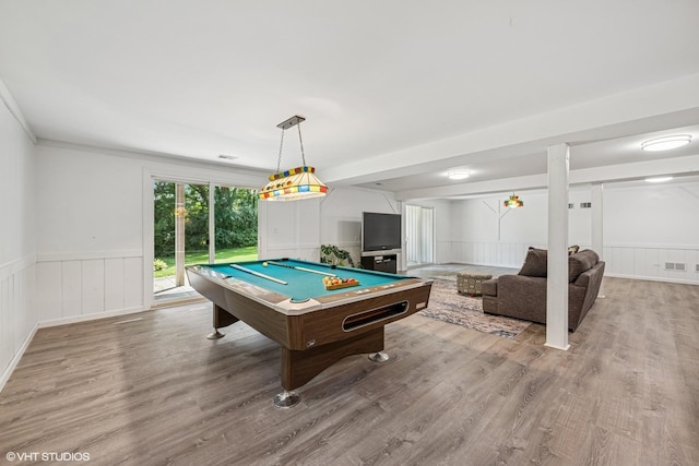 10 N Highview Cir, Hawthorn Woods, IL 60047 - playroom featuring billiards, wood finished floors, a wainscoted wall, and a decorative wall