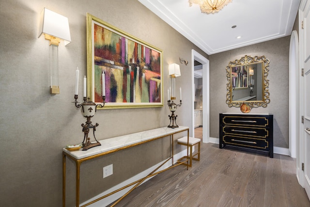 118 E Erie St Unit 21C, Chicago, IL 60611 - hallway with dark wood-style flooring and baseboards
