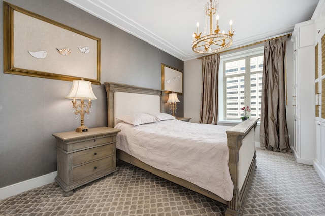 118 E Erie St Unit 21C, Chicago, IL 60611 - carpeted bedroom featuring a chandelier and baseboards