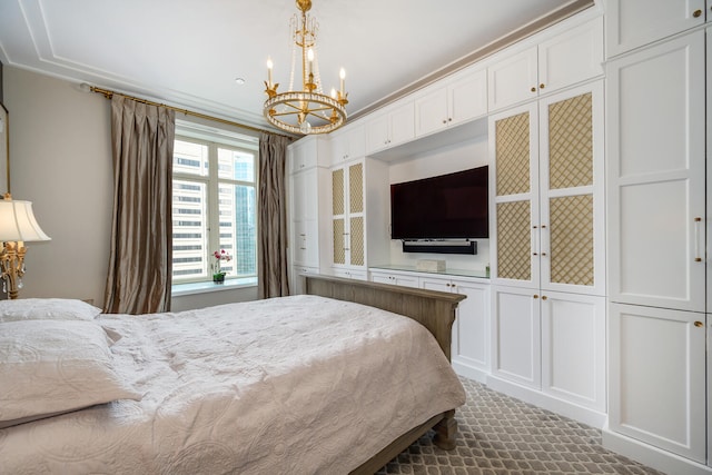 118 E Erie St Unit 21C, Chicago, IL 60611 - bedroom featuring a chandelier and carpet
