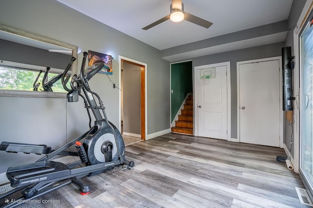 8112 Christie Ave, Lyons, IL 60534 - exercise room with a ceiling fan and wood finished floors