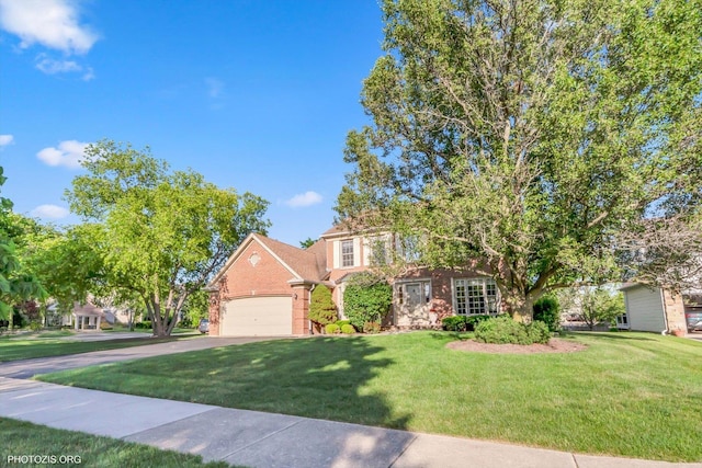 1175 Oxford Ct, Lake Zurich, IL 60047 - view of property hidden behind natural elements with brick siding, a front yard, concrete driveway, and a garage