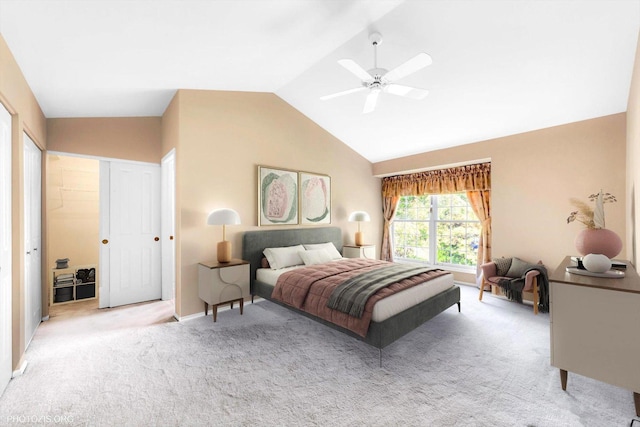 1175 Oxford Ct, Lake Zurich, IL 60047 - bedroom featuring light colored carpet, lofted ceiling, and ceiling fan