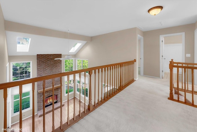 1175 Oxford Ct, Lake Zurich, IL 60047 - hall featuring a skylight, an upstairs landing, and lofted ceiling
