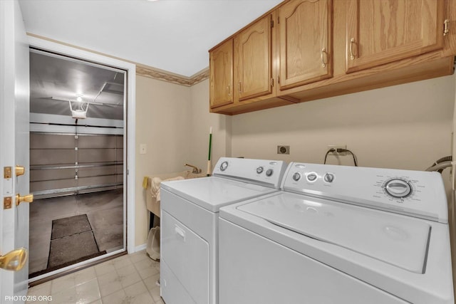 1175 Oxford Ct, Lake Zurich, IL 60047 - laundry area featuring cabinet space, washer and dryer, and light marble finish flooring