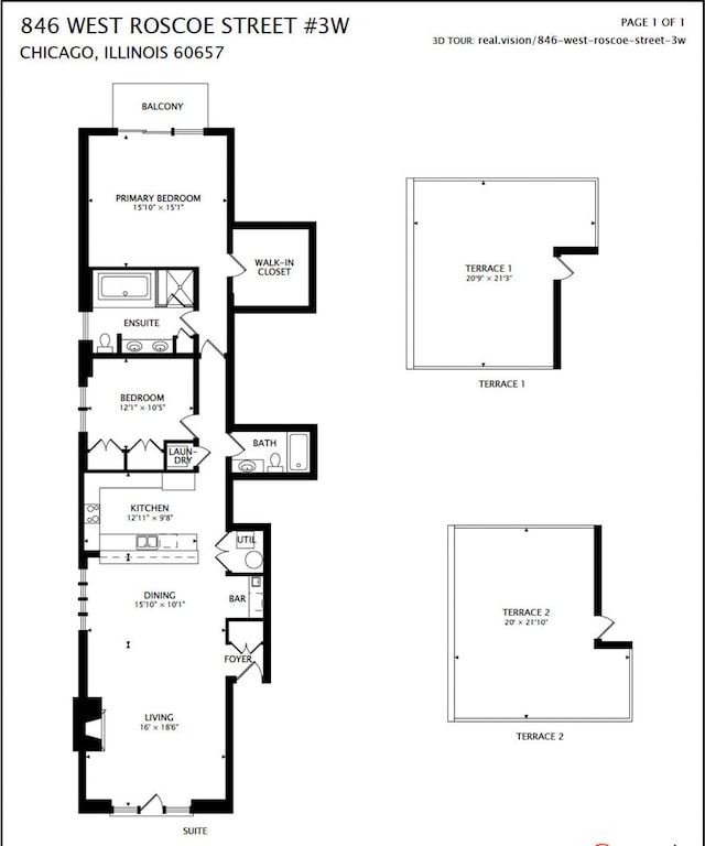 846 W Roscoe St Unit 3W, Chicago, IL 60657 - view of room layout