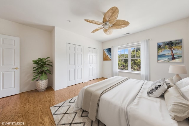 965 Rogers St Unit 202, Downers Grove, IL 60515 - bedroom with light wood-type flooring, a ceiling fan, and two closets