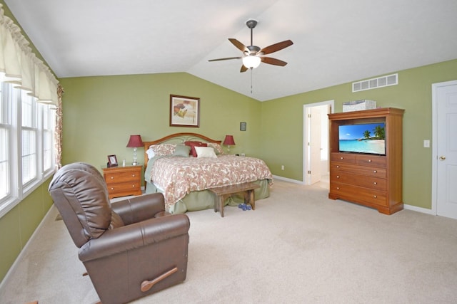 3115 Sable Oaks Rd, Bloomington, IL 61704 - bedroom with vaulted ceiling, light colored carpet, and ceiling fan