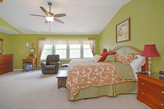 3115 Sable Oaks Rd, Bloomington, IL 61704 - carpeted bedroom featuring lofted ceiling and ceiling fan