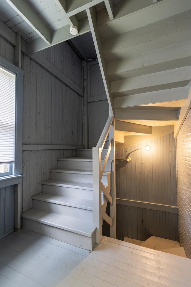 stairs with wooden walls