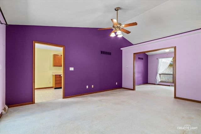 1225 Whitetail Ln, Sandwich, IL 60548 - unfurnished room with lofted ceiling, a ceiling fan, and light carpet