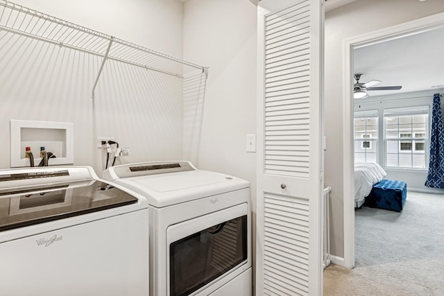 53 Nicholas Dr E, Des Plaines, IL 60016 - laundry room with separate washer and dryer, light carpet, and ceiling fan