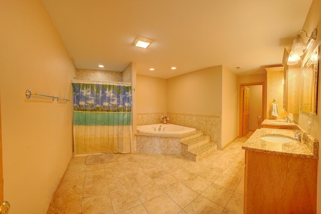 4914 W 82nd St, Burbank, IL 60459 - full bathroom featuring a garden tub, a shower stall, double vanity, tile patterned flooring, and recessed lighting