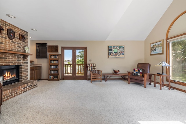 1304 Sheffield Ct, Carol Stream, IL 60188 - living area featuring carpet flooring, a fireplace, recessed lighting, and vaulted ceiling