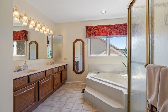 1304 Sheffield Ct, Carol Stream, IL 60188 - bathroom featuring a bath, double vanity, and tile patterned floors