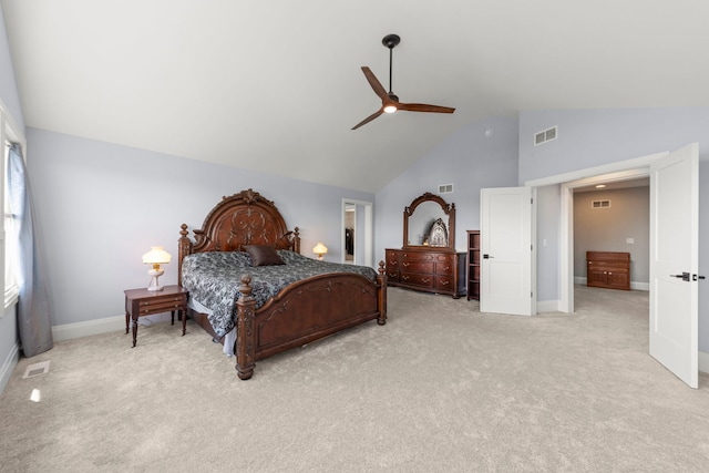 4216 Carpenter Rd, Naperville, IL 60564 - bedroom featuring high vaulted ceiling, carpet, and a ceiling fan