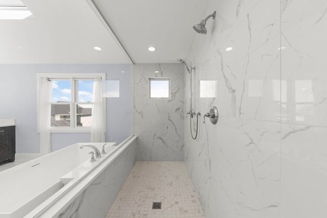 4216 Carpenter Rd, Naperville, IL 60564 - bathroom with a marble finish shower, recessed lighting, healthy amount of natural light, and vanity