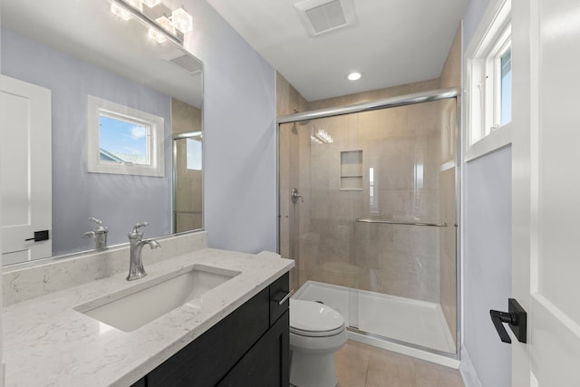 4216 Carpenter Rd, Naperville, IL 60564 - bathroom featuring vanity, a stall shower, and recessed lighting
