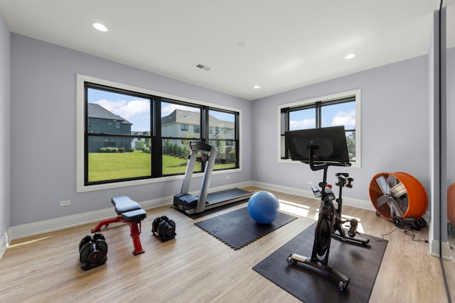4216 Carpenter Rd, Naperville, IL 60564 - exercise room featuring light wood-type flooring and recessed lighting