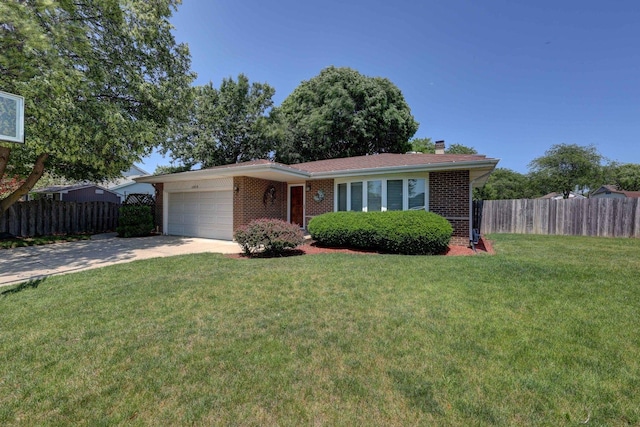 1213 Rose Ct, Bartlett, IL 60103 - single story home with brick siding, an attached garage, concrete driveway, and a chimney